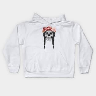 Skull with floral crown Kids Hoodie